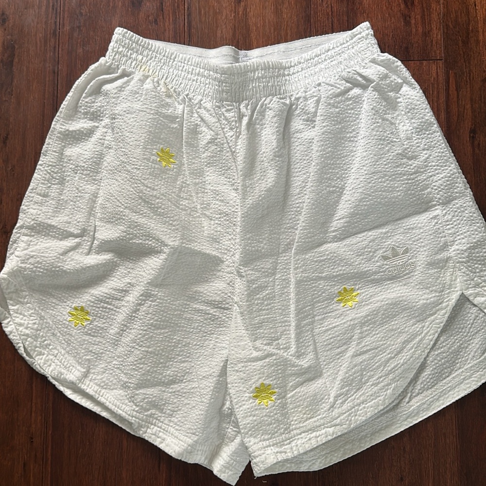 Adidas Women's White Athletic Shorts with Yellow flowers